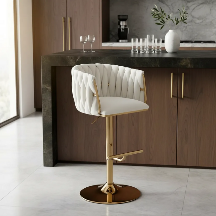 SET X2 SILLAS BAR BUTACO ALTA GIRATORIA BARRA COCINA PREMIUM CROMADO BLANCO