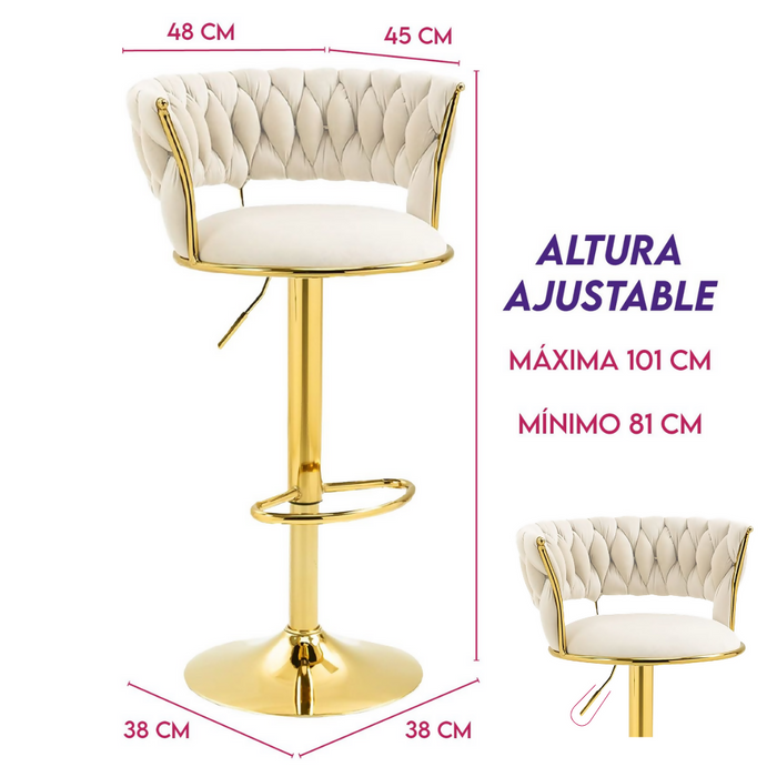 SET X2 SILLAS BAR BUTACO ALTA GIRATORIA BARRA COCINA PREMIUM CROMADO BLANCO