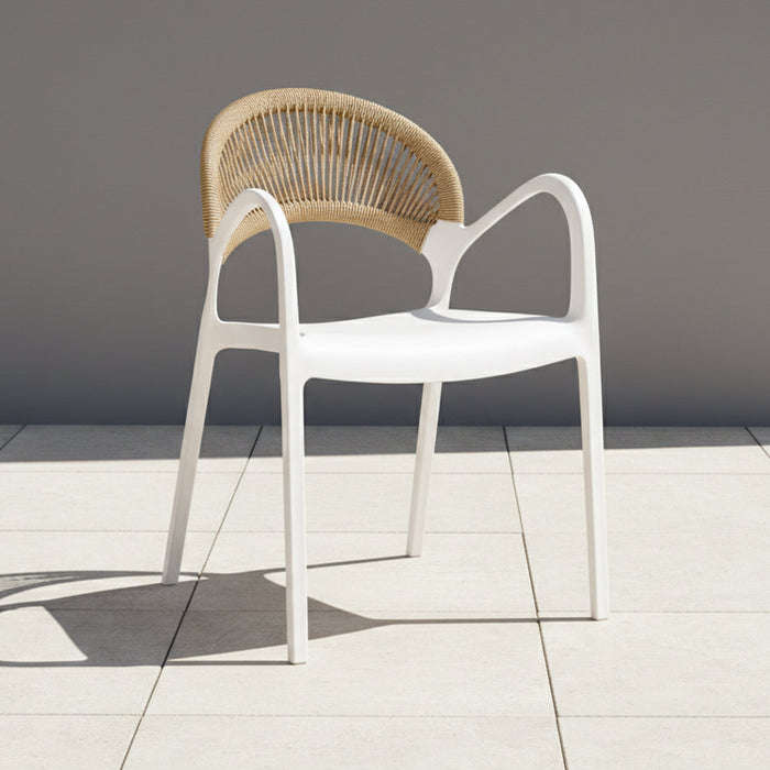 Silla Daytona, Blanco y Café Claro, Con Espaldar, Reposa Brazos y Diseño Minimalista