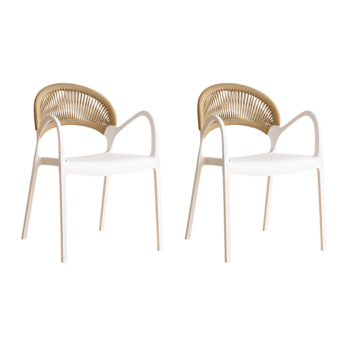 Silla Daytona, Blanco y Café Claro, Con Espaldar, Reposa Brazos y Diseño Minimalista X2