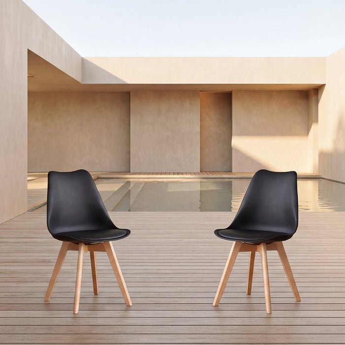Silla Fyn, Negro, Diseño Minimalista Con Espaldar, Cojín y Patas De Madera X2
