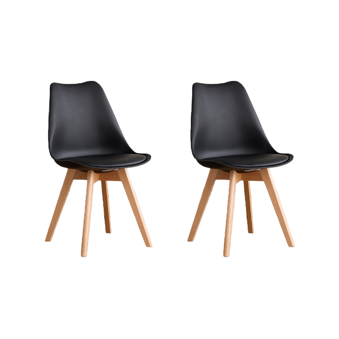 Silla Fyn, Negro, Diseño Minimalista Con Espaldar, Cojín y Patas De Madera X2