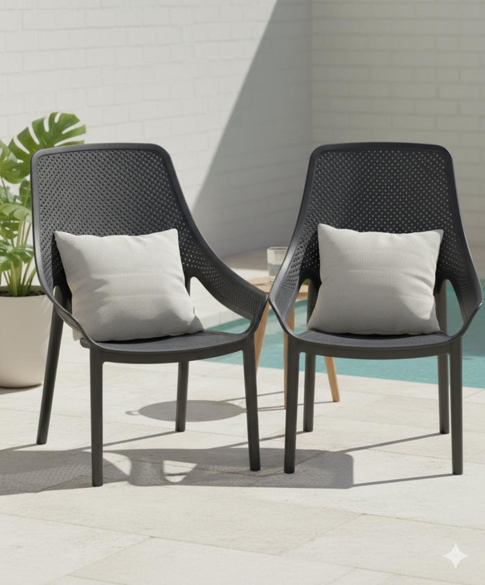 Silla Launge Ibiza, Negro, con espaldar y reposa brazos
