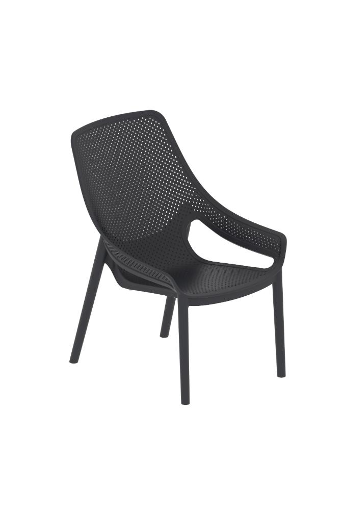 Silla Launge Ibiza, Negro, con espaldar y reposa brazos