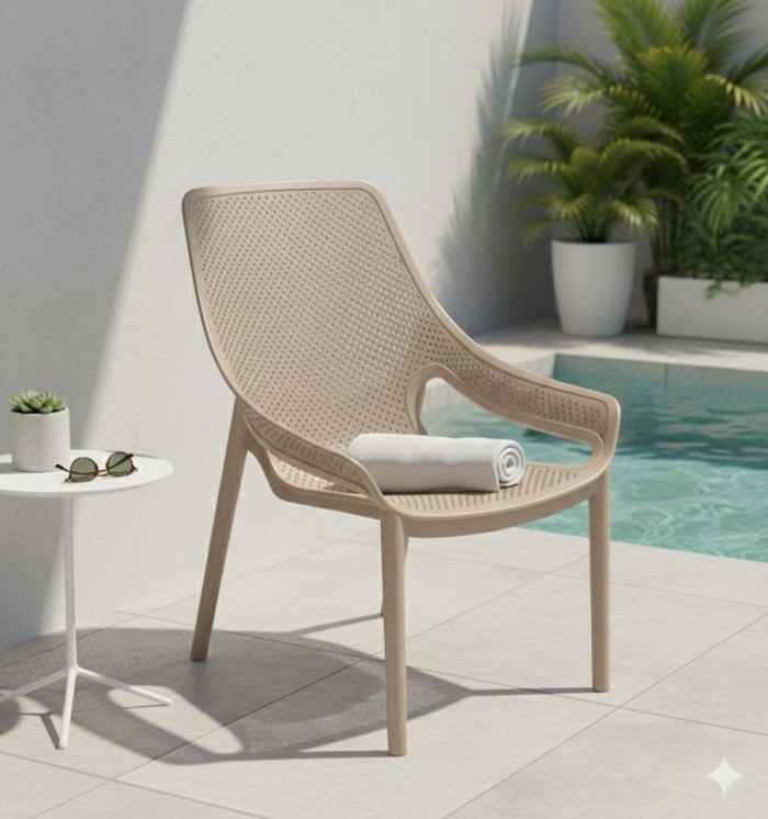 Silla Launge Ibiza, Taupe, con espaldar y reposa brazos