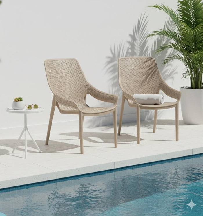 Silla Launge Ibiza, Taupe, con espaldar y reposa brazos
