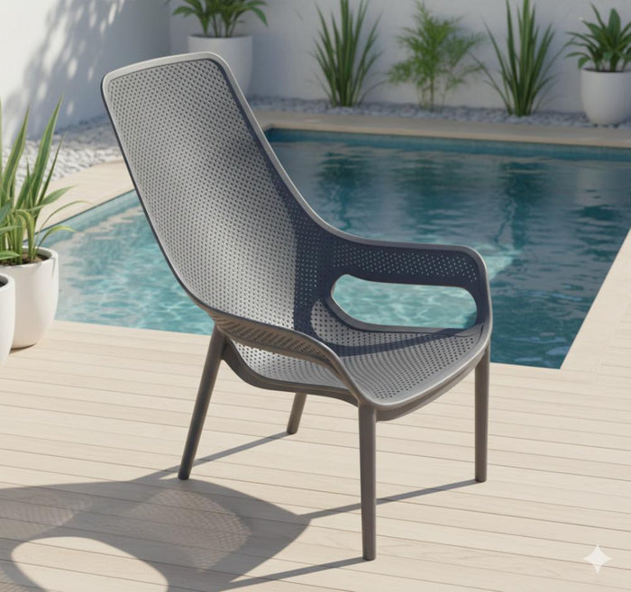 Silla Launge Mayorca, Gris Oscuro, con espaldar y reposa brazos