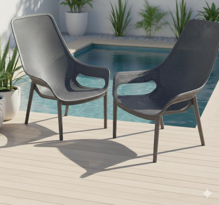 Silla Launge Mayorca, Gris Oscuro, con espaldar y reposa brazos