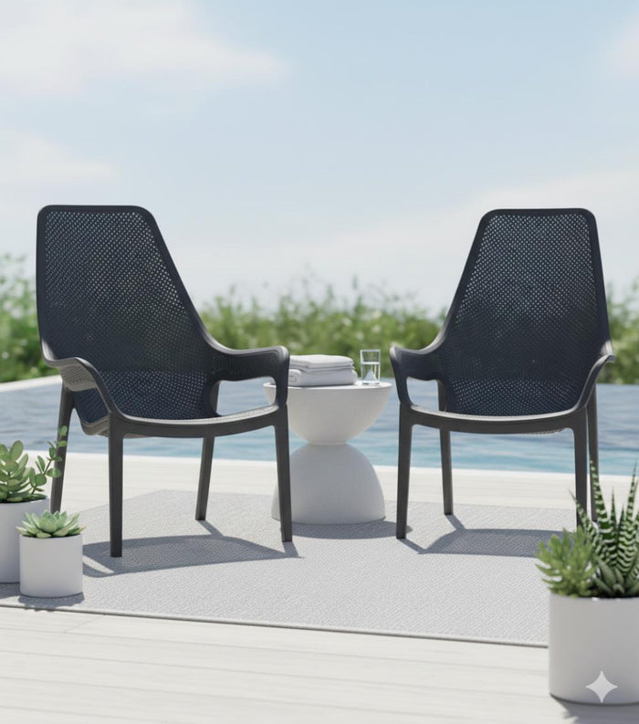 Silla Launge Mayorca, Negro, con espaldar y reposa brazos