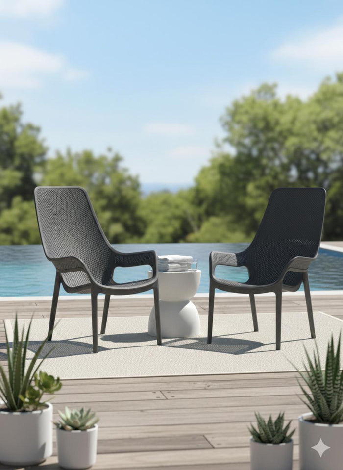 Silla Launge Mayorca, Negro, con espaldar y reposa brazos
