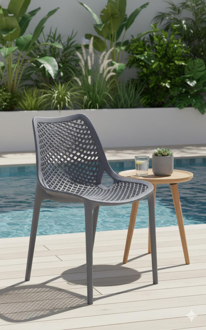 Silla Miame, Gris Oscuro, con espaldar y reposa brazos