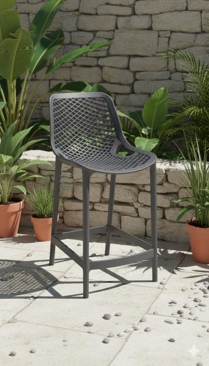 Silla para Bar Miame, Color Gris Oscuro, con reposa pies en diseño Moderno
