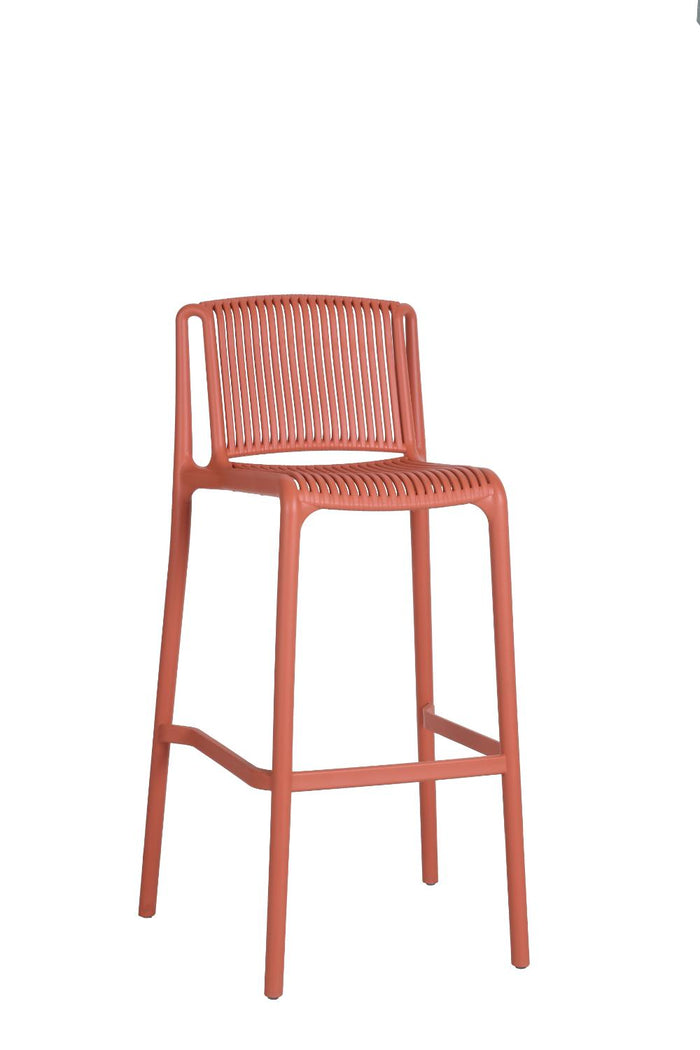 Silla para Bar Sovalla, Color Rojo, Con espaldar redondo transpirable y diseño minimalista