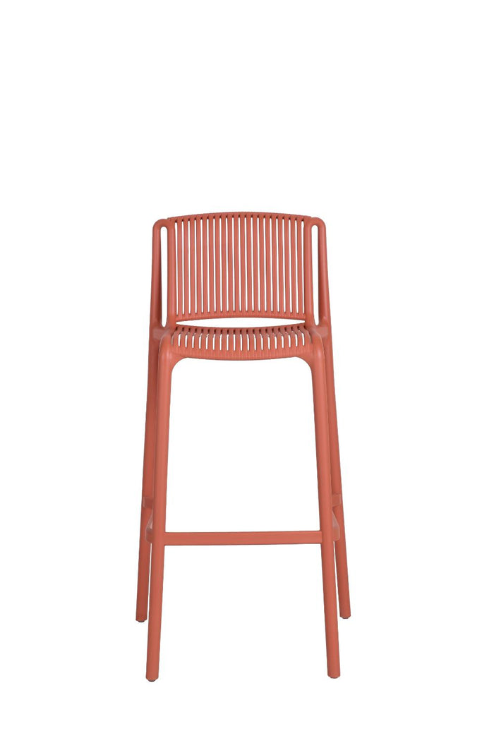 Silla para Bar Sovalla, Color Rojo, Con espaldar redondo transpirable y diseño minimalista