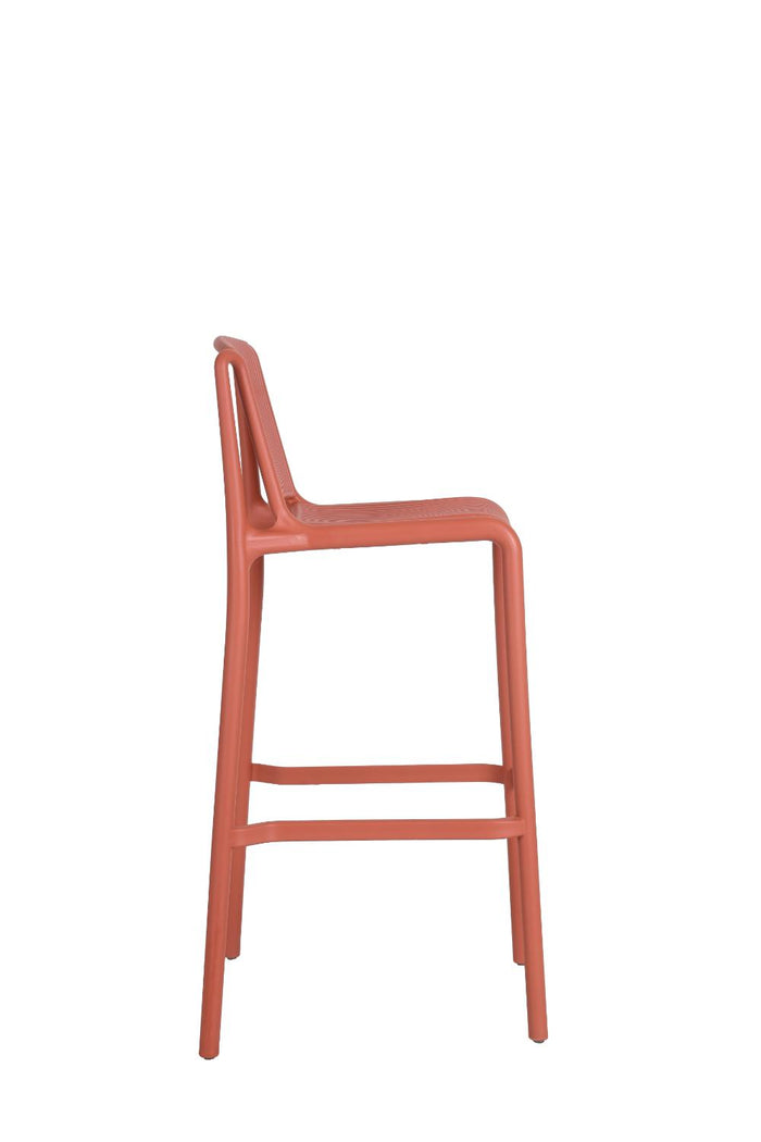 Silla para Bar Sovalla, Color Rojo, Con espaldar redondo transpirable y diseño minimalista