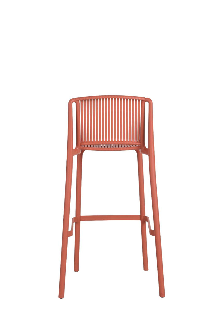 Silla para Bar Sovalla, Color Rojo, Con espaldar redondo transpirable y diseño minimalista