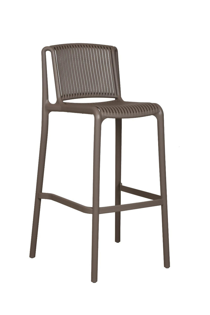 Silla para Bar Sovalla, Color Taupe, Con espaldar redondo transpirable y diseño minimalista