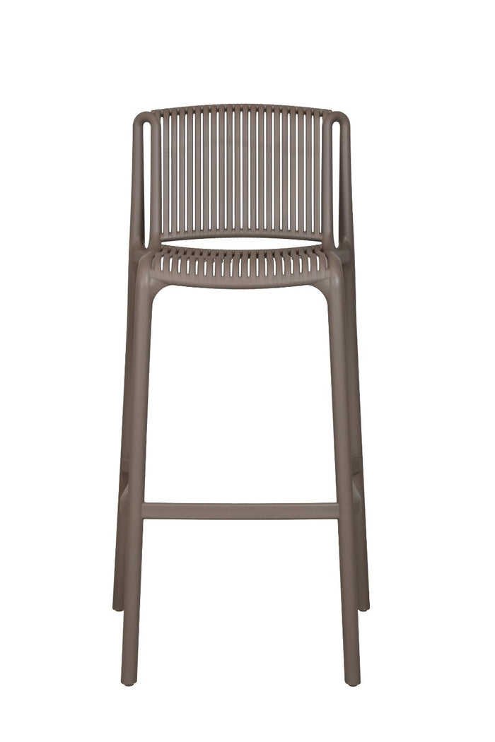 Silla para Bar Sovalla, Color Taupe, Con espaldar redondo transpirable y diseño minimalista