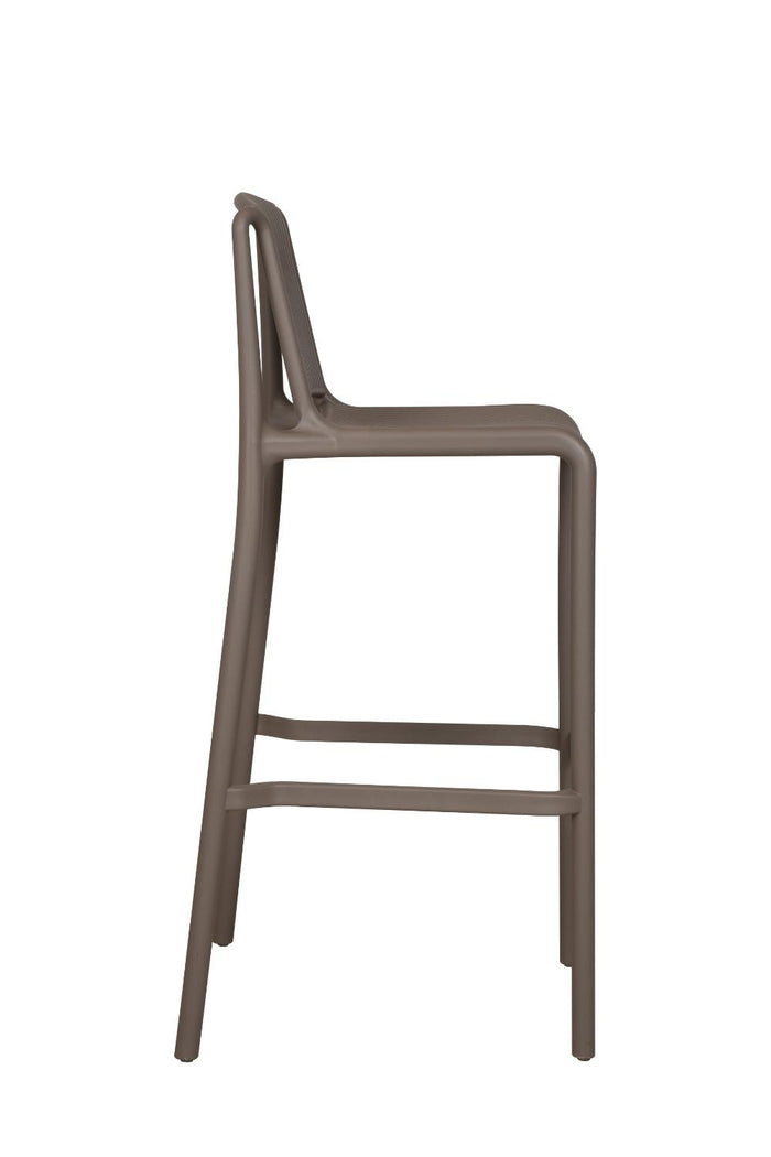 Silla para Bar Sovalla, Color Taupe, Con espaldar redondo transpirable y diseño minimalista