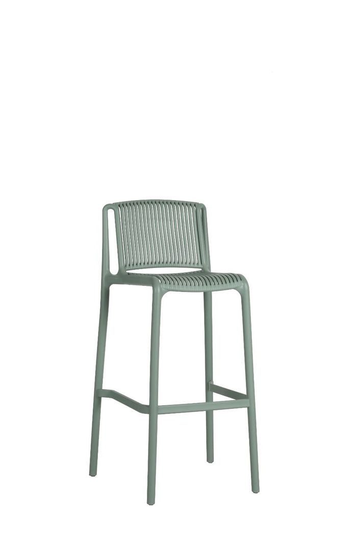 Silla para Bar Sovalla, Color Verde olivo, Con espaldar redondo transpirable y diseño minimalista