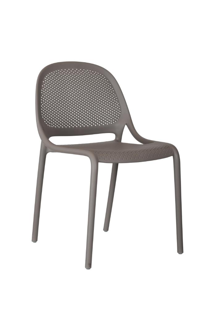 Silla Tolondo, Color Taupe, Con espaldar redondo transpirable y diseño minimalista