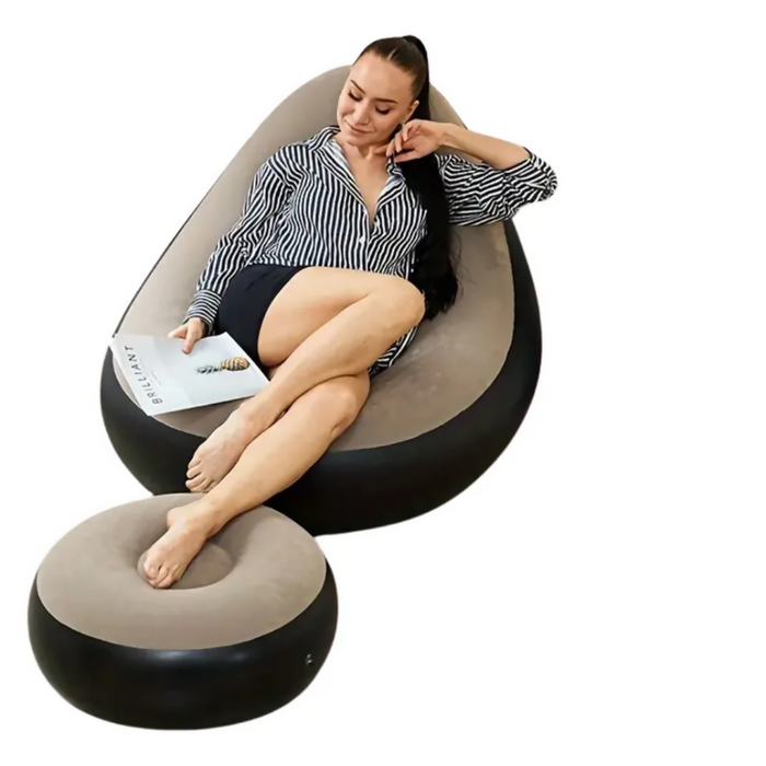 SILLÓN SOFA SILLAI INFLABLE RECLINABLE REPOSAPIÉS PORTÁTIL NEGRO