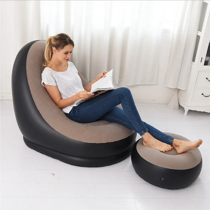 SILLÓN SOFA SILLAI INFLABLE RECLINABLE REPOSAPIÉS PORTÁTIL NEGRO