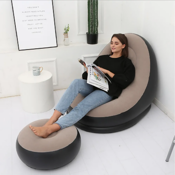 SILLÓN SOFA SILLAI INFLABLE RECLINABLE REPOSAPIÉS PORTÁTIL NEGRO