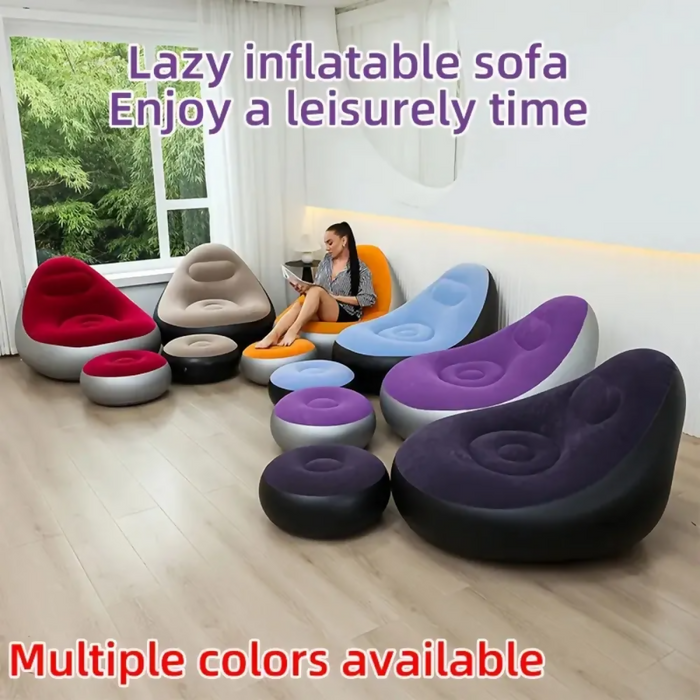 SILLÓN SOFA SILLAI INFLABLE RECLINABLE REPOSAPIÉS PORTÁTIL NEGRO