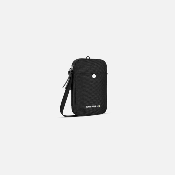 A Sherpani Simplicity Carbon Black Anti-Theft Crossbody Wallet back view showing back pocket against white background. #color_carbon-black
