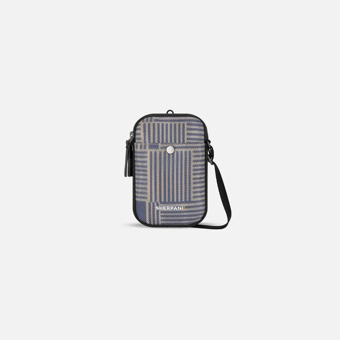 A Sherpani Simplicity Passport Anti-Theft Crossbody Wallet, front view showing pocket and strap on white background. #color_passport-print