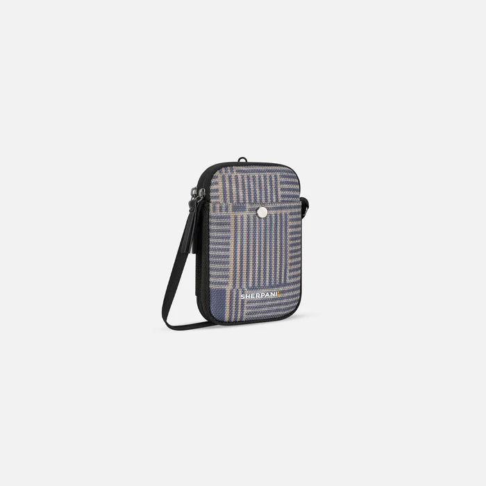 A Sherpani Simplicity Passport Anti-Theft Crossbody Wallet, 3/4 view showing main pocket and strap on a white background. #color_passport-print