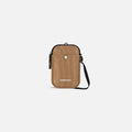 A Sherpani Simplicity Sand Anti-Theft Crossbody Wallet, front view showing pocket and strap on white background. #color_sand-tan