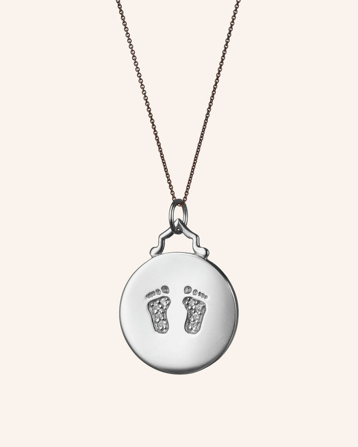 Small Sterling Silver "Baby" Charm Necklace with Sapphires on a Delicate Black Steel Chain