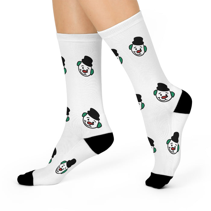 Snowman Hot Chocolate Crew Socks — Cushioned White Novelty Socks with Black Toe & Heel