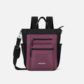 A Sherpani Soleil Smoky Orchid Anti-theft Multi-Wear Travel Bag, front view showing lockable pockets and straps on white backdrop. #color_smoky-orchid-pink