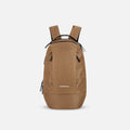 A Sherpani Solstice Sand Tan Anti-Theft Travel Backpack, front view showing front pockets and different straps on white background.  #color_sand-tan