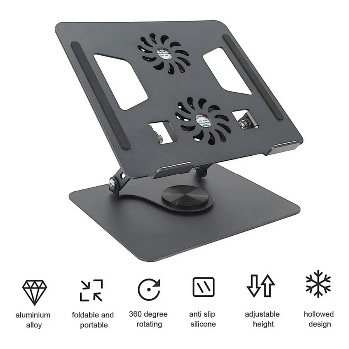 SOPORTE AJUSTABLE LAPTOP PORTÁTIL 2 VENTILADORES BASE PC NEGRO