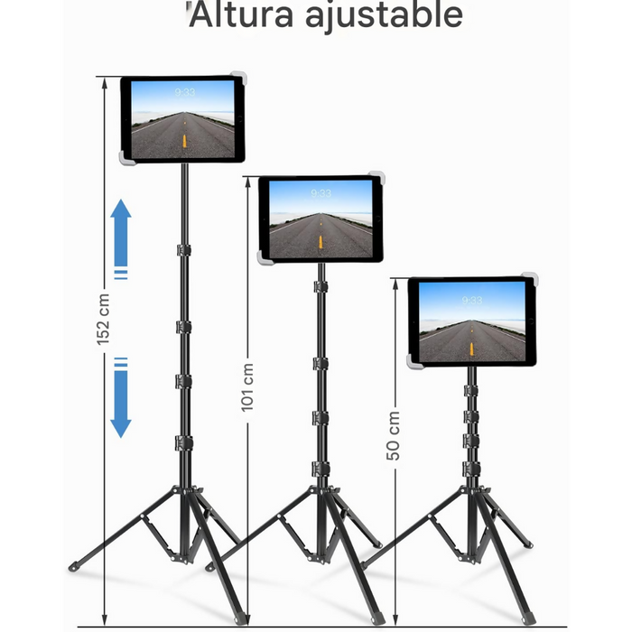SOPORTE TRÍPODE PARA IPAD TABLE AJUSTABLE 1.50CM 10 PULGADAS NEGRO