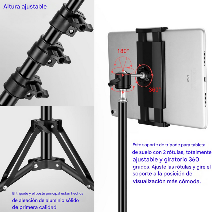 SOPORTE TRÍPODE PARA IPAD TABLE AJUSTABLE 1.50CM 10 PULGADAS NEGRO
