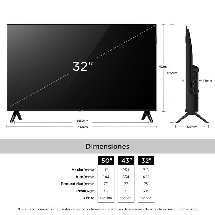 Televisor TCL 32" S5K FHD QLED, Negro