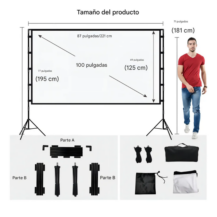 TELÓN PANTALLA PROYECTOR TOWOND 100 PULGADAS 16:9 TRÍPODE PORTÁTIL