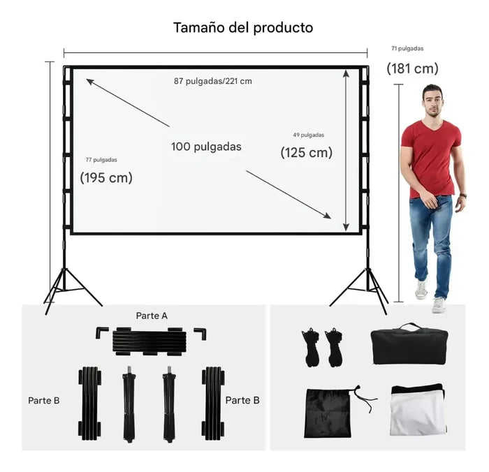 TELON PANTALLA PROYECTOR TRIPODE 100 PULGADAS 4K CON MALETA