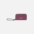 A Sherpani Tulum Smoky Orchid Anti-Theft Wallet, front view showing wrist strap and clasp on white background. #color_smoky-orchid-pink