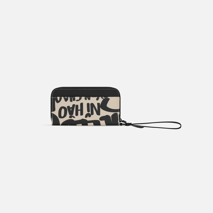 A Sherpani Tulum Ciao RFID Wallet, back view showing wrist strap on white background. #color_ciao-print