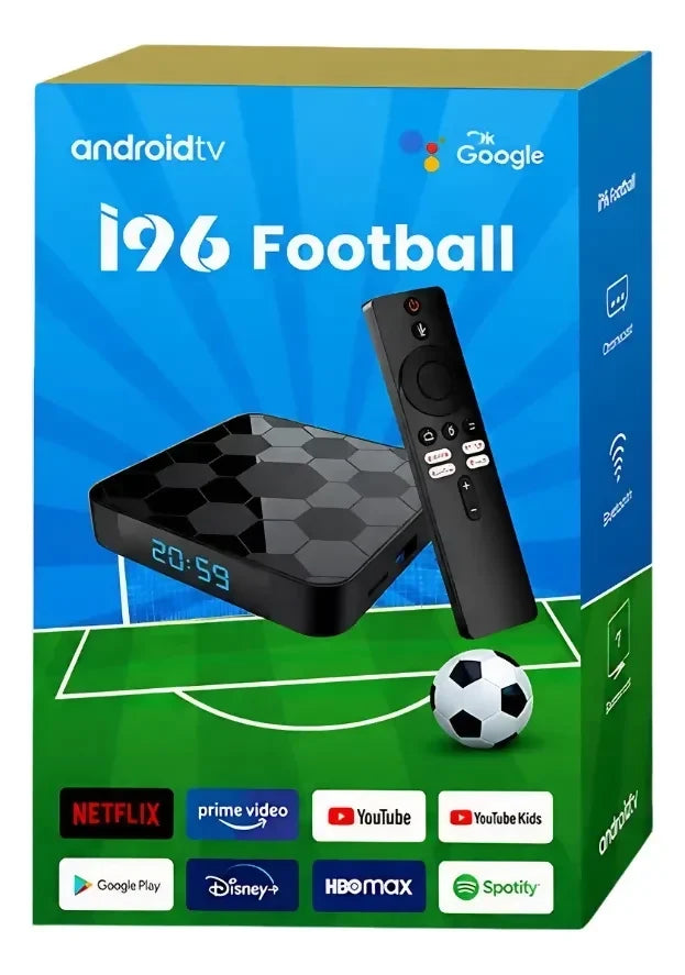 TV BOX I96 FOOTBALL ANDROID TV 8K WIFI BT CHROMECAST VOZ