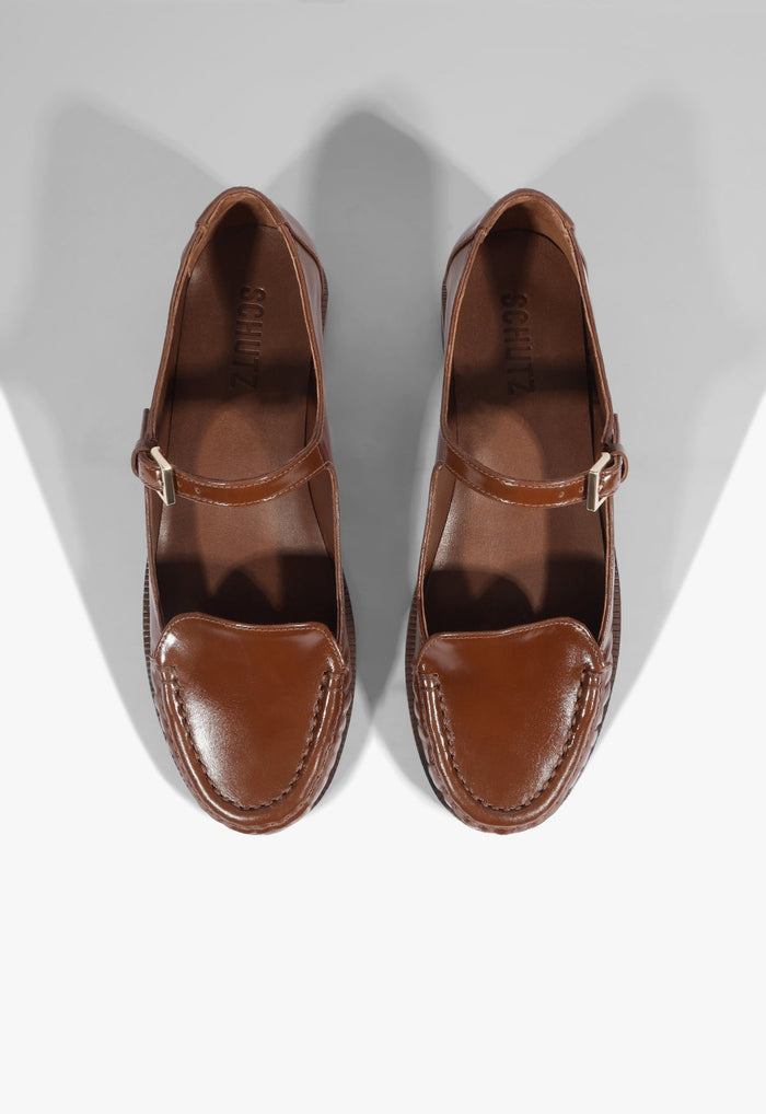 Tyla Buckle Leather Mary Jane Flat - Schutz Shoes
