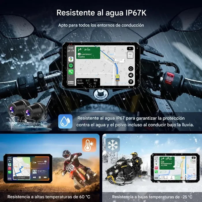 USB CARPLAY DVR PORTÁTIL MOTOS CÁMARAS 2K WIFI BLUETOOTH GPS