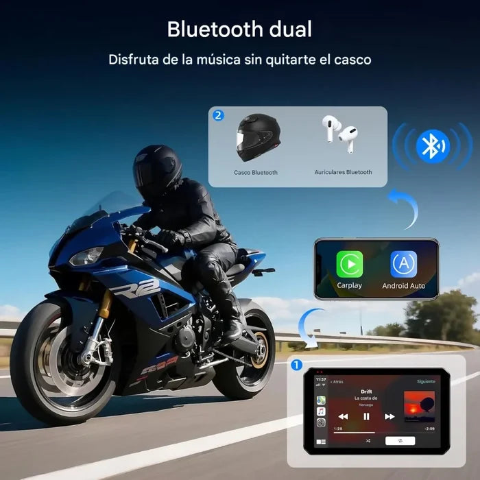 USB CARPLAY DVR PORTÁTIL MOTOS CÁMARAS 2K WIFI BLUETOOTH GPS