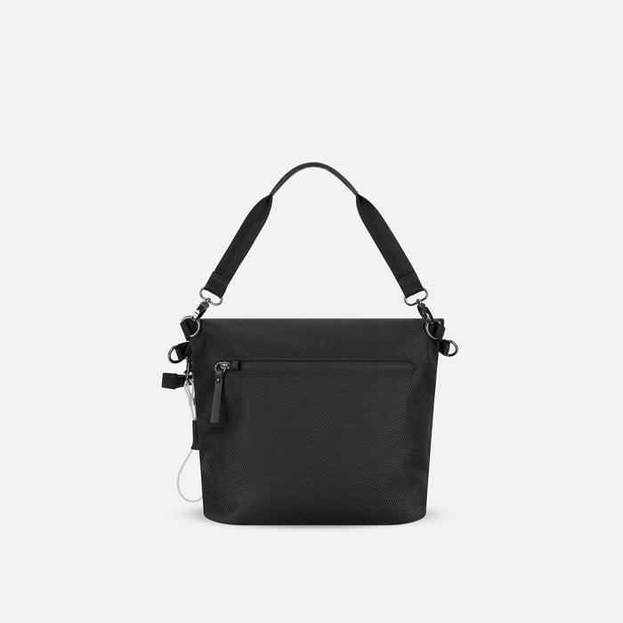 A Sherpani Vale Passport Anti-theft Reversible Crossbody, back view showing back lockable pocket on white background.  #color_passport-print